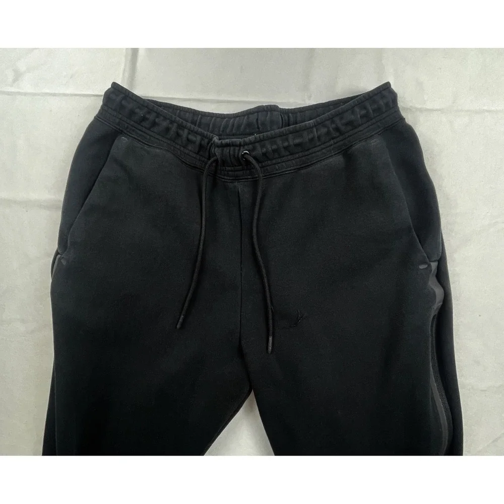 Nike Tech Fleece Joggers Mens Black Tapered Sweatpants Side Zip Pocket Pinhole